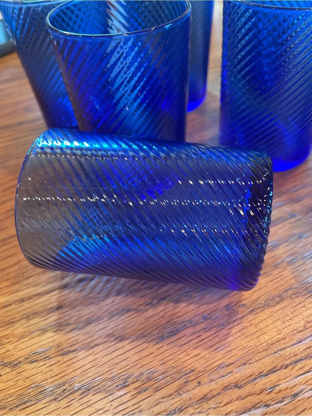 Set of 7 Cobalt Blue Textured Glass Tumblers